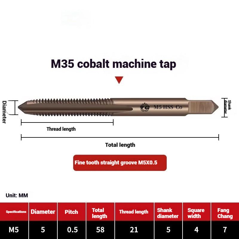 1104-M35 Cobalt straight flute tap machine tapping stainless steel special high-speed steel tapping coarse teeth spiral apex Shandong Denso Pricision Tools Co.,Ltd.